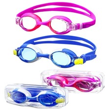 Kids Swim Goggles with Cases, 2 Packs No Leaking Anti Fog Swimming Goggles 18...