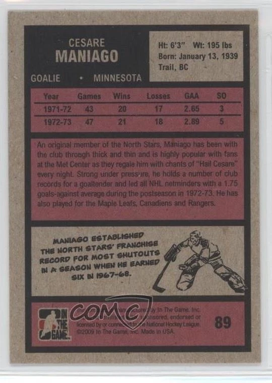 2009-10 ITG 1972 The Year in Hockey Cesare Maniago #89 - Image 2 of 2
