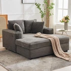 60 Inch Indoor Chaise Lounge, Comfortable Corduroy Reclining Sofa with USB Ports