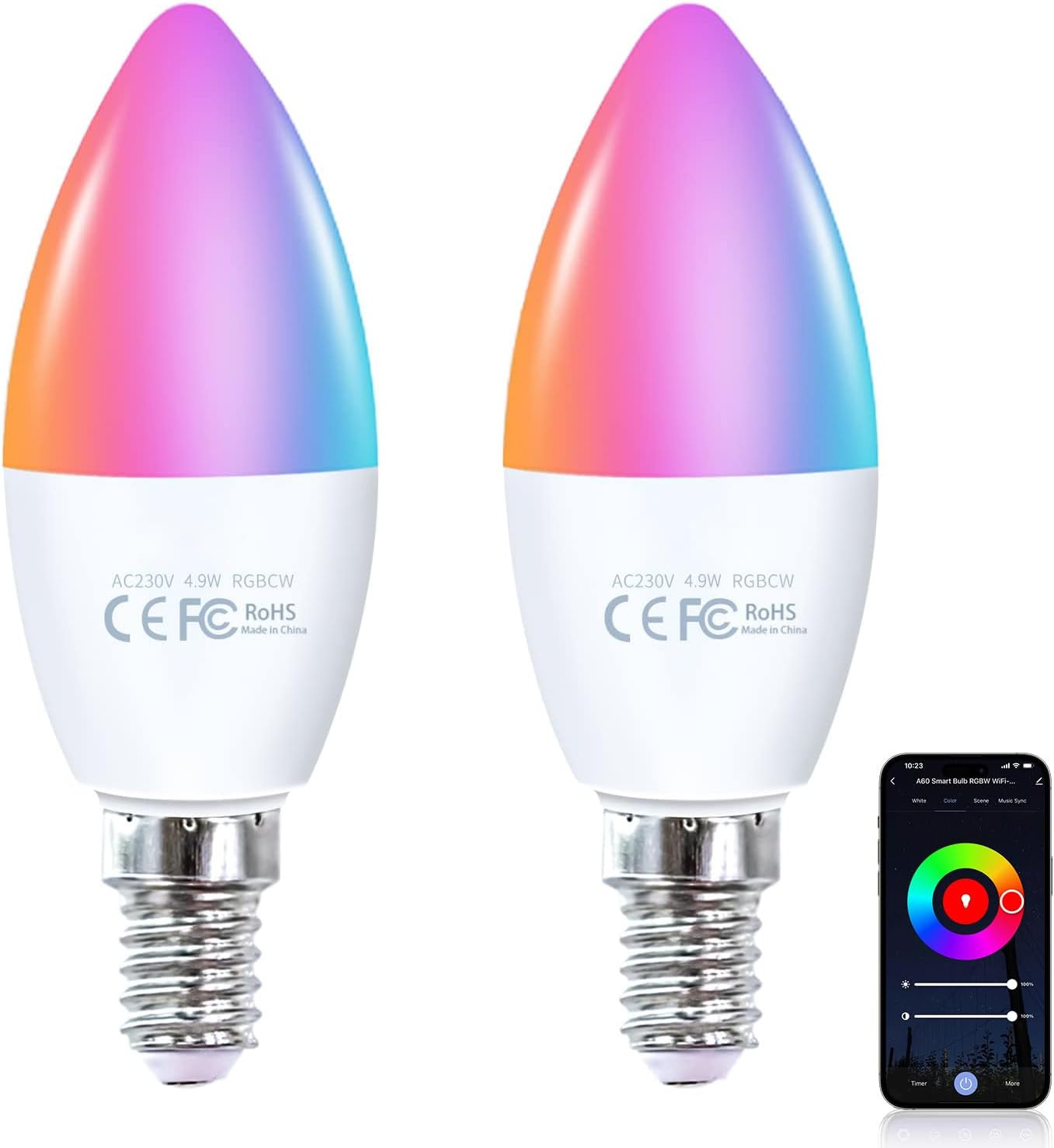 Lampadina Intelligente E14 WiFi 4.9W RGB+W - Alexa e Google Home