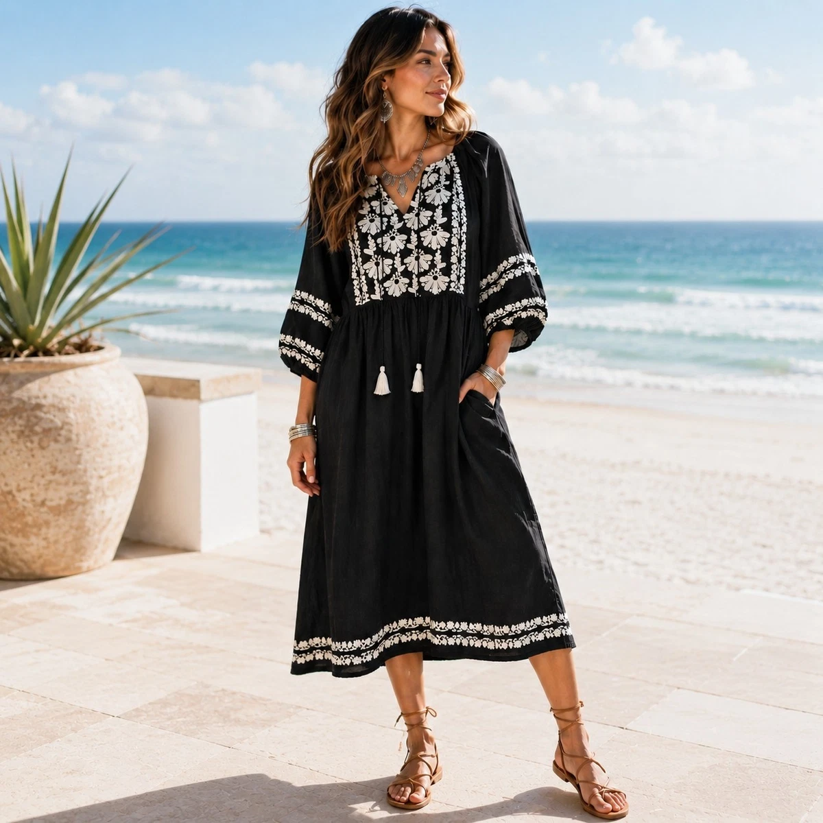 mesh rhinestone dress Isabel Crystal Embellished Long Sleeve Maxi Cotton House Dresses Knee Loop (Brushed Everyday Shirts) Accessorize this one of Length:57 in