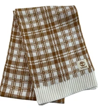 Timberland Plaid Knit Scarf White & Brown