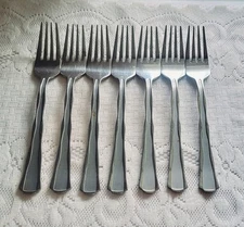 Oneida Panorama Stainless Dinner Forks 8" Frosted Glossy Set Of 7 Flatware READ