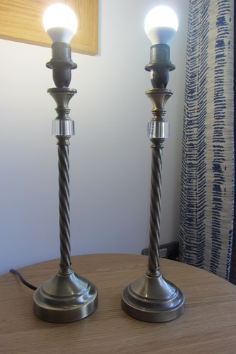 PAIR OF LAURA ASHLEY VINTAGE BARLEY TWIST LAMP BASES SATIN BRASS FINISH 39CMS - Picture 2 of 6