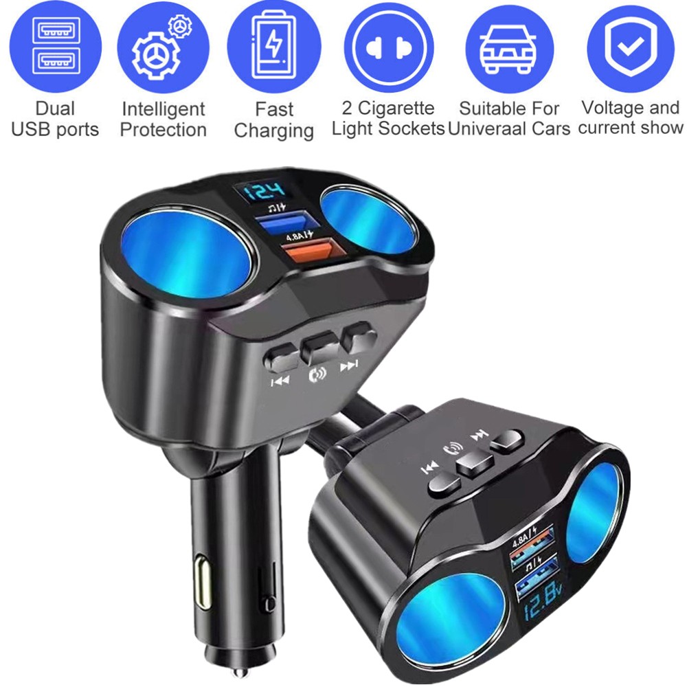 2 Way LED Car Cigarette Lighter Socket Splitter Dual USB Chargers Dock Adapter A