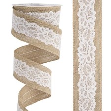 Burlap Ribbon with Lace Wired Ribbon White Lace Jute Burlap white lace2-63mm