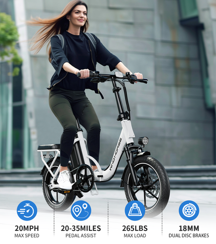 Peak 630W Folding Electric Bike with 2 Seat, 20mph, 16" Ebike with Suspension - Picture 2 of 10