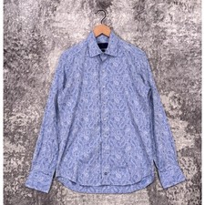 David Donahue Dress Shirt 15.5 Mens Trim Blue Floral Paisley Woven 34/35 Sleeves