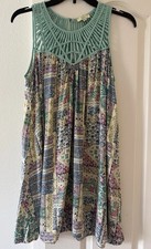 Kori America Sleeveless Boho Tunic Top M Mint Green Crochet Neck Swing Tank