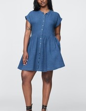Gap Shirt Dress Size L Tall Blue Cotton Gauze Mini Button  Coastal Beach *FLAW