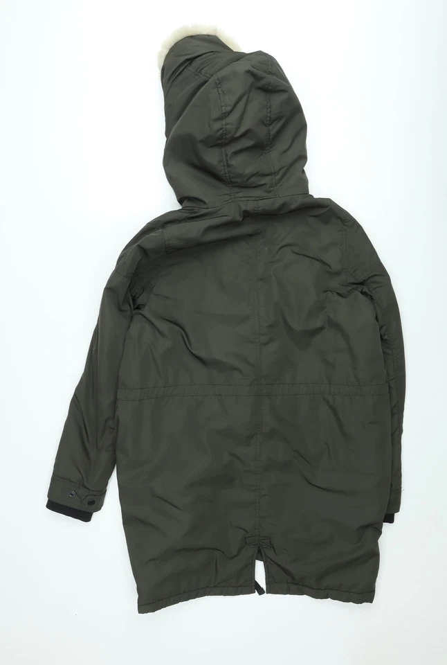 Atmosphere Women's Green Parka Coat Size 14 Hooded Long Lined Fur Trim - Image 3 of 4