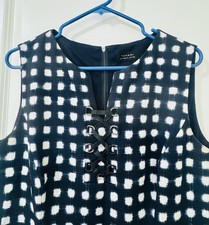 Tahari Arthur S. Levine Black White Check Lace Up Sheath Dress Size 8