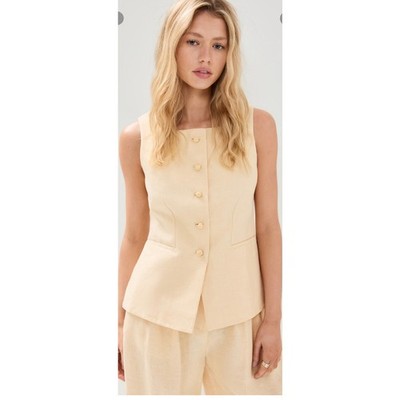POSSE Rio Vest 100% Linen Cottage Core Luxury in Butter Yellow, Small