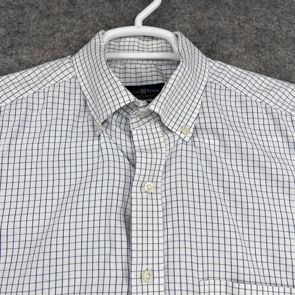 Camisa Club Room Para Hombre 16.5 34/35 Blanca Azul Cuadros Abotonada Negocios Informal Foto 2 de 4