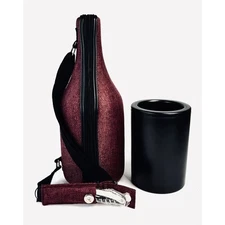 Caddy O Wine Bottle Carrier Cooler with Wine Opener Hand Strap Burgundy 14”