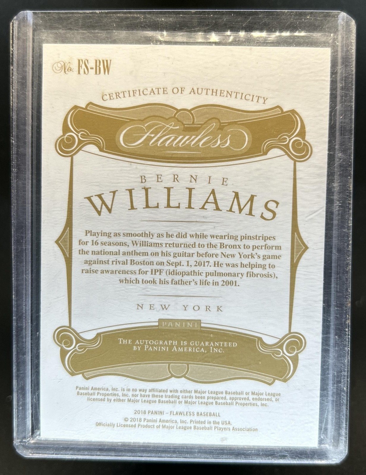 2018 Panini Flawless Bernie Williams Signatures Auto Autograph #/15 Yankees view 2
