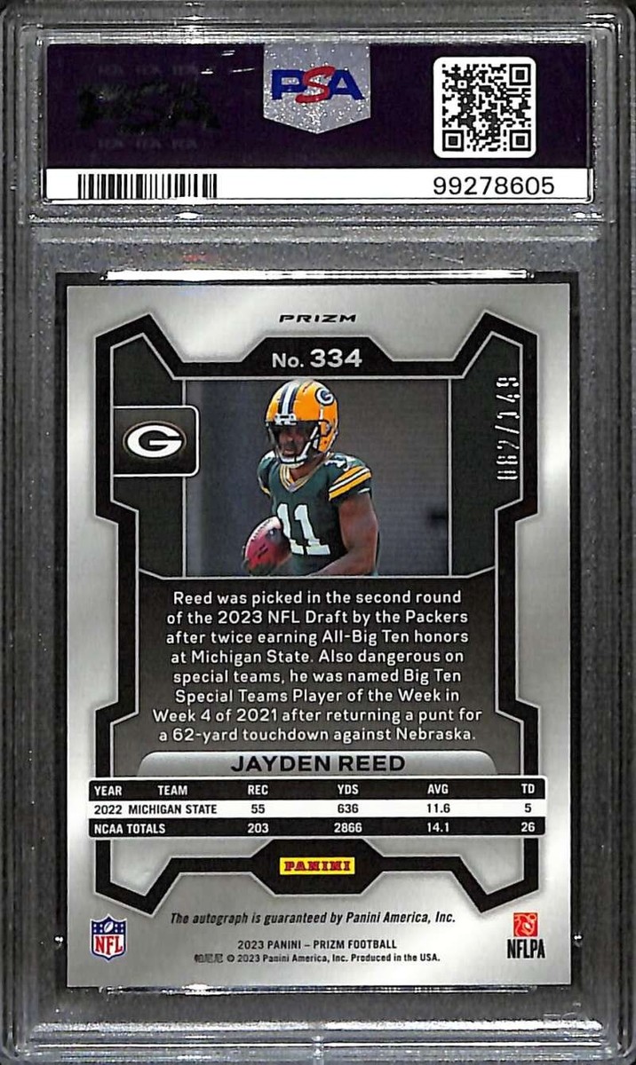 2023 Panini Prizm Autographs Prizms Red Wave 334 Jayden Reed RC