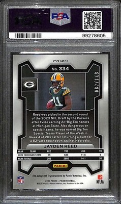 2023 Panini Prizm Autographs Prizms Red Wave 334 Jayden Reed RC
