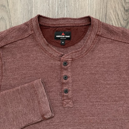 American Giant Thermal Henley Shirt Mens Medium Maroon Waffle Knit Pullover