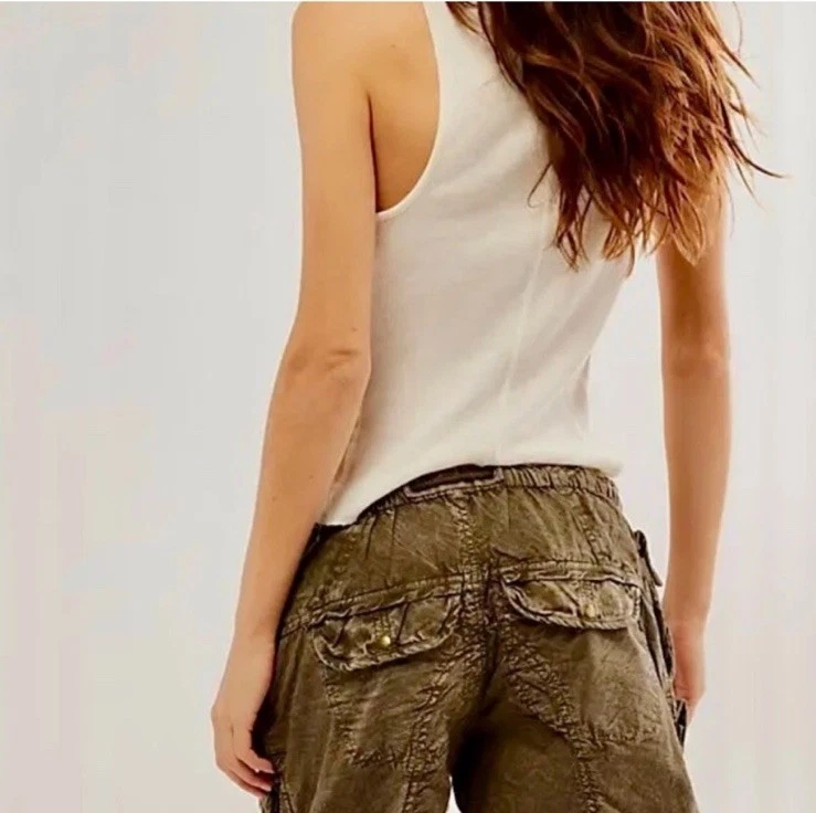 Free People Moon Bay Parachute Shorts Army Green, Size L/G - Image 2 of 4