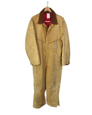 VTG 1992 Carhartt Tan Quilted Insulated Lined Coveralls Jumpsuit X01BRN 44 Short