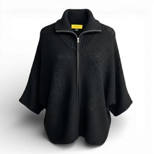 St John Black Knit Zipper Front Collared Dolan Sleeve Sweater Women's XL