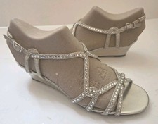 Nina Gold Metallic Rhinestone Strappy Wedge Dress Sandals Leather Women's 6.5m
