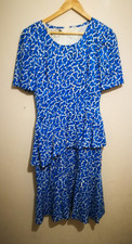 Vintage Hardy Amies Couture Savile Row london dress blue white lined floral uk 8