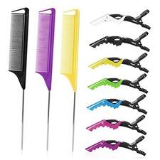Hair Styling Combs and Clips Set - Rat Tail Teasing Combs with 10Pcs/Set (B)