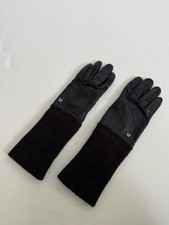 ETIENNE AIGNER Black Leather with Dark Brown Knit Cuff Ladies Gloves Sz Small