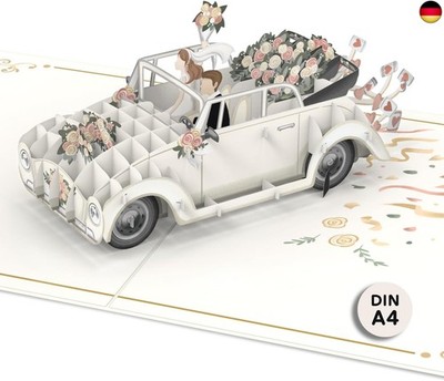 papercrush  DIN A4 XXL Pop-Up Karte Hochzeitsauto - Extragroße 3D H