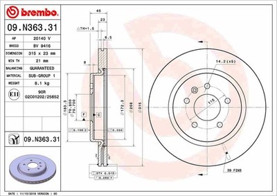2x Bremsscheibe hinten Brembo 09N36331 für OPEL