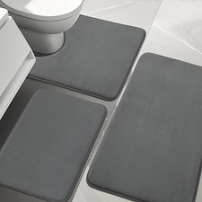 3 PCS Dark Grey Memory Foam Bathroom Rug Set Non Slip Soft Bath Mat Washable