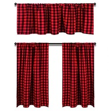 3pcs Kitchen Curtain Tier Valance Setcotton Buffalo Plaid Window Set Kitchen C