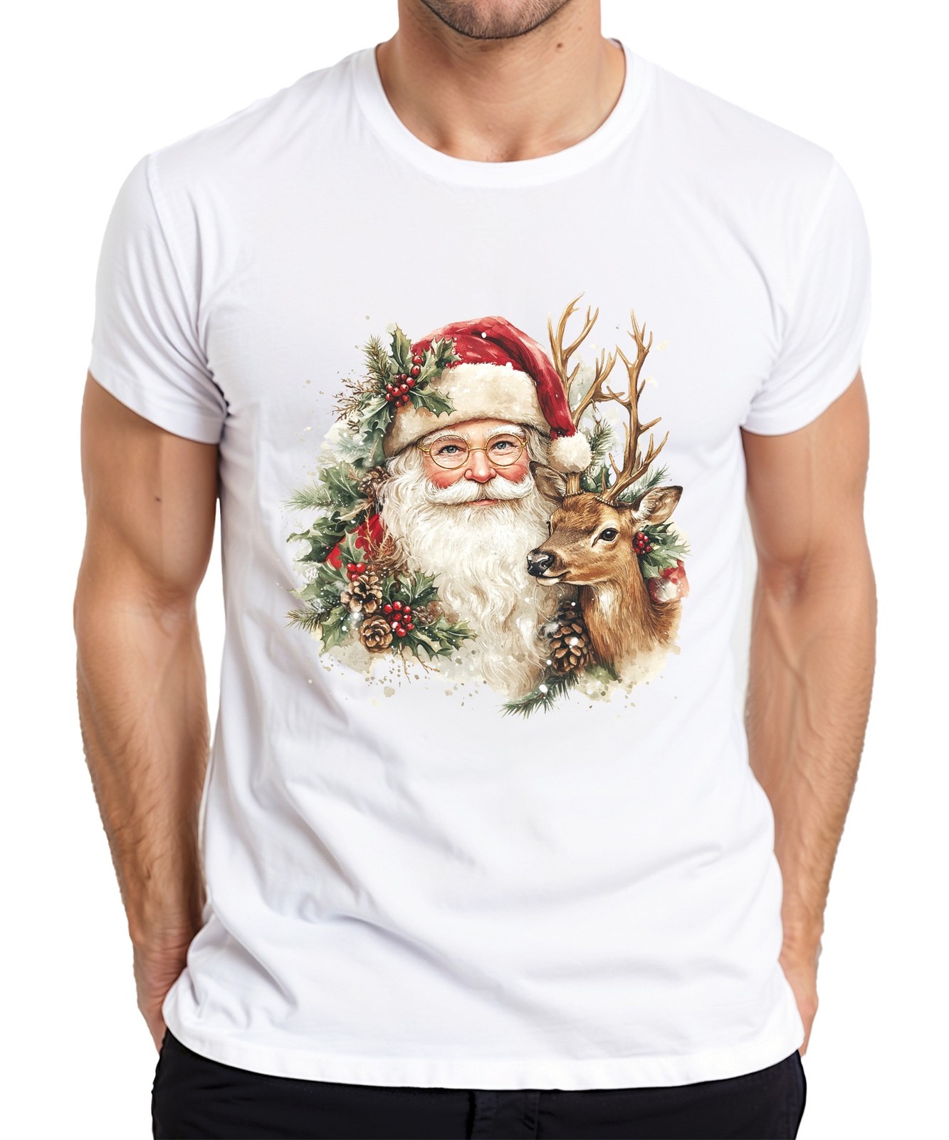 Santa Claus Reindeer Christmas Gift Nostalgia Vintage Retro Mens T-Shirt