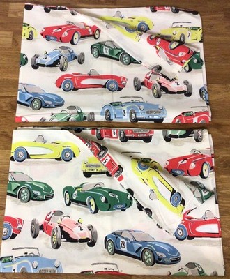 2 Hausfrau Kissenbezüge Cath Kidston Vintage Rennwagen Multi Baumwollstoff Neu
