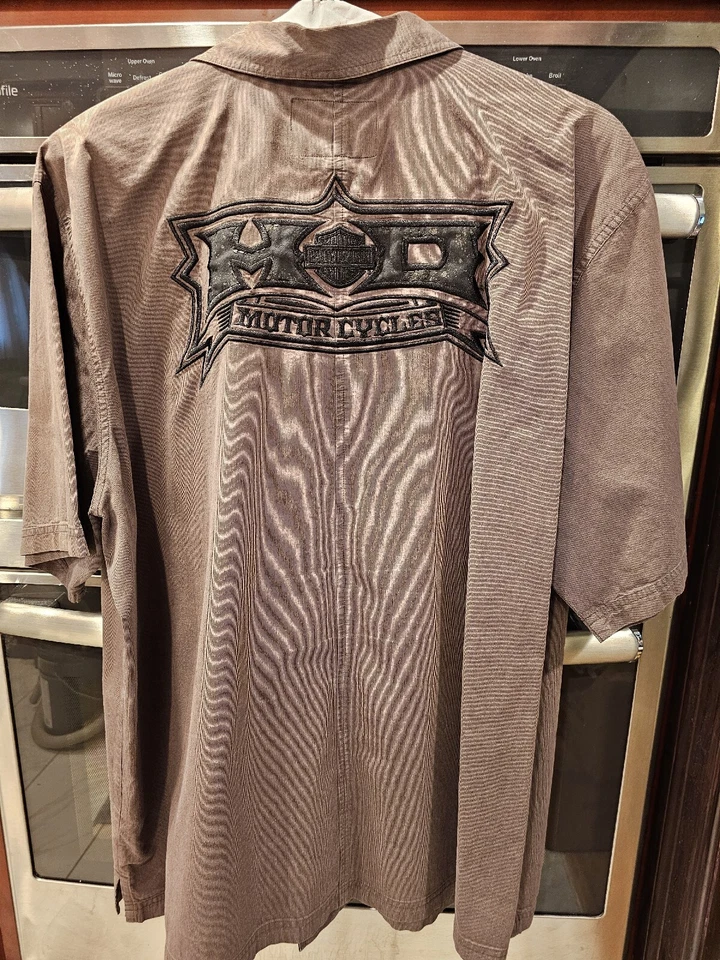 2XL Harley Davidson коротким рукавом кнопка рубашка коричневый вельвет, кожаный вид отделки - Изображение 3 из 4