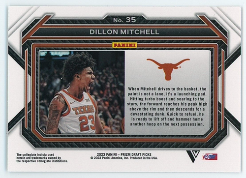 DILLON MITCHELL *ROOKIE KARTE* (RC) 2023 Panini Prizm Entwurf Picks *VARIANTE* #35 - Bild 2 von 2