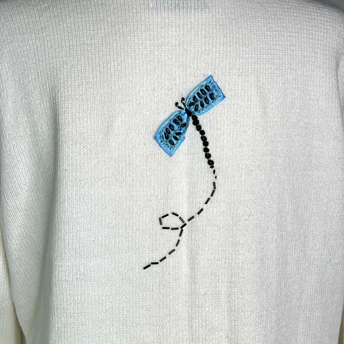 Storybook Knits Button Up Cardigan Sweater Beaded Dazzling Dragonflies Sz L - Picture 8 of 10