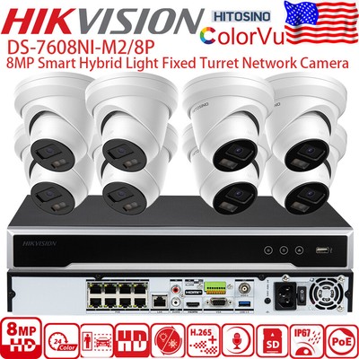 NEW Hikvision 8ch 4K ColorVu Camera System 8POE 2HDD NVR DS-7608NI-M2/8P Lot