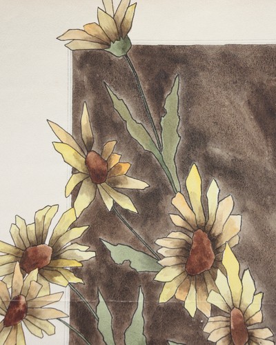 Sonnenblumen (Helianthus grosseratus) über einem braunen Feld, Aquarell, um 1900 - Bild 3 von 13