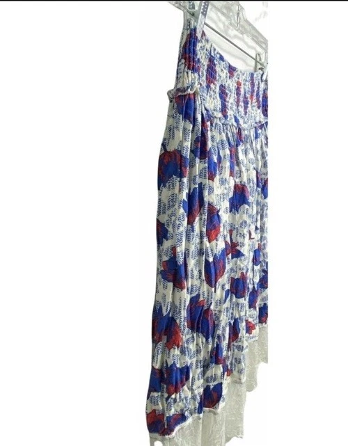 Hazel Mujer Boho Fluida Floral Falda M Blanco Azul Rojo Dobladillo de Encaje Foto 3 de 4