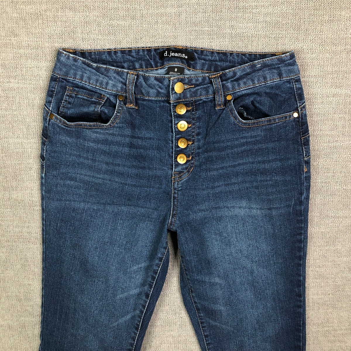 D Jeans Womens 28 Blue Skinny Leg Dark Wash High Mid Rise Button