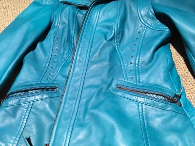  Damen Lederjacke   38,Türkis ,mit viel Liebe zum Detail 