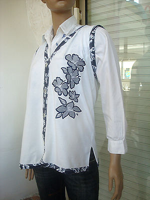 Gilet De Barmaid Beige à Pois Gris Bleu - Dos Satin Blanc - Taille 38/40 - Vintage