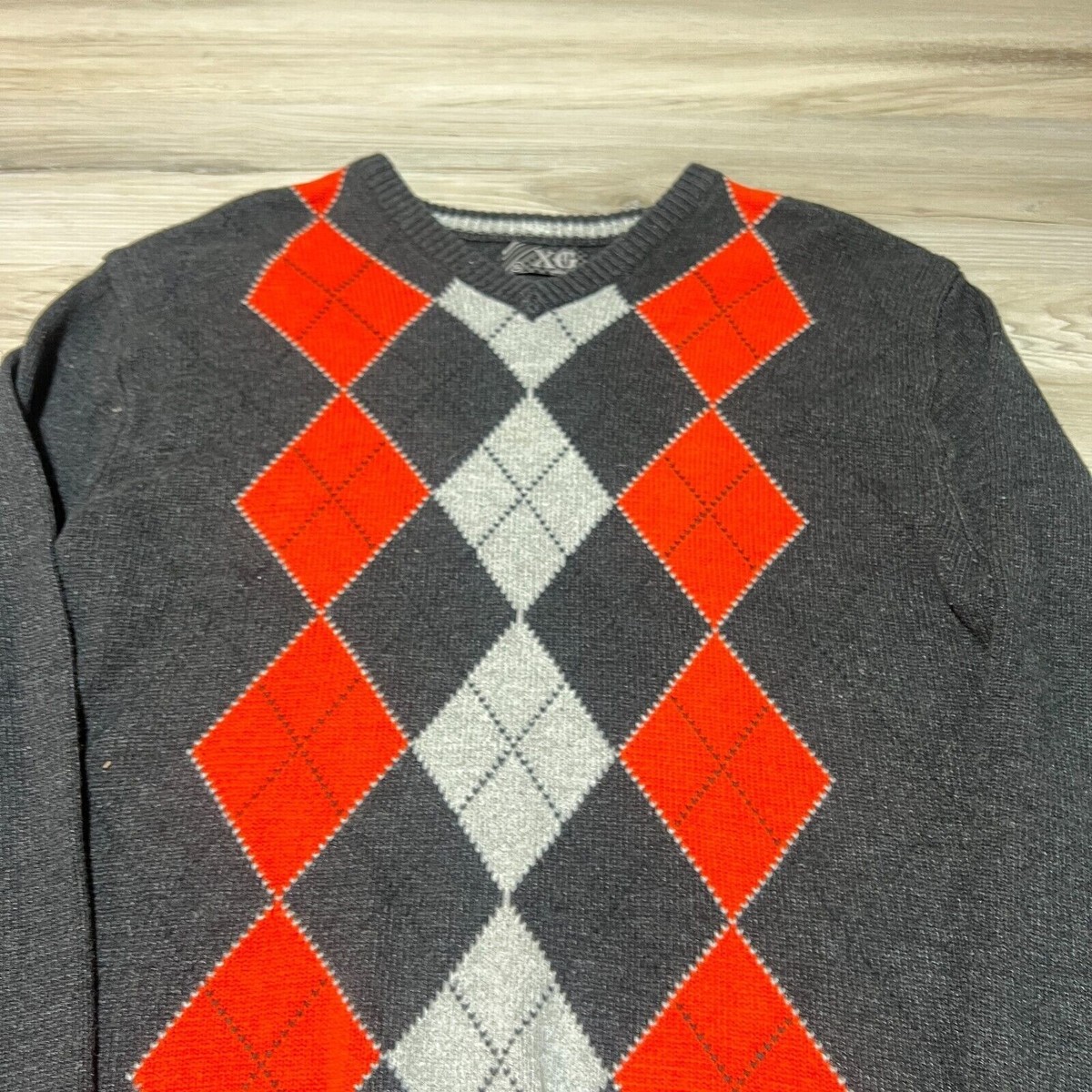 Vintage Argyle Sweater Mens Small Black Red Grandpa XG Extreme