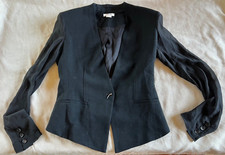 Helmut Lang Women's Black Fitted One Button Collarless Mesh Sleeve Blazer