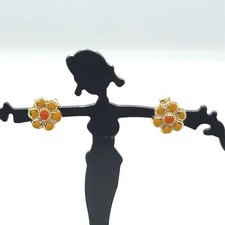 18kt Yellow Gold  Flower Enamel Post Stud Earrings Baby Kids Girls  PRETTY