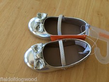 Gymboree Toddler Girls Silver Flats Bows Dress Shoes Size 5,7