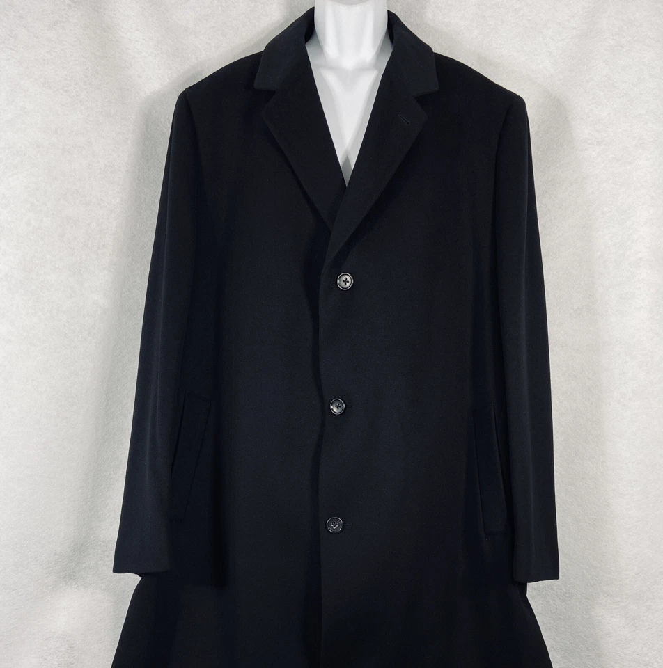 John W Nordstrom Trench Coat Mens 50L Black Overcoat Cashmere Wool Blend NWOT - Image 2 of 4